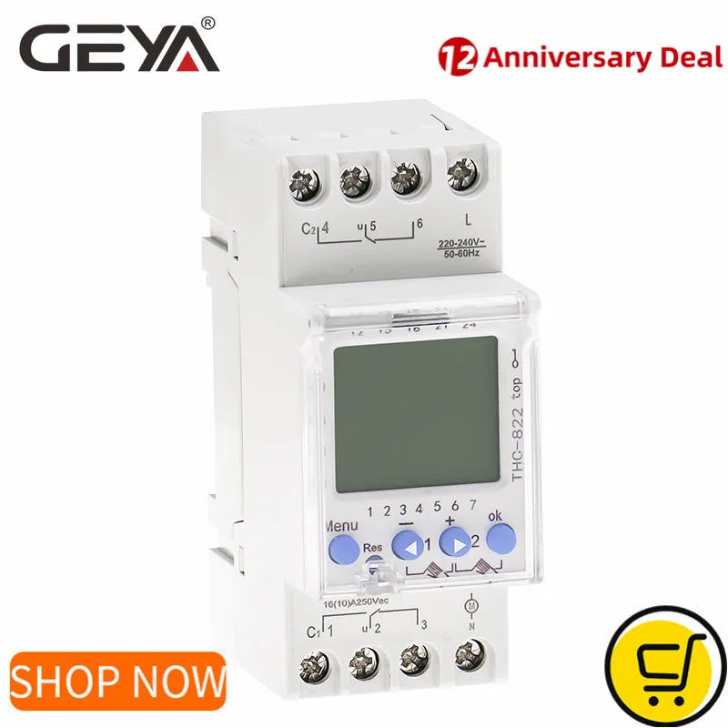 

GEYA THC-822 Conversational Programmable Timer 2Channel Changeover Contacts Smart Timer Switch with Battery 16A 110V 220V