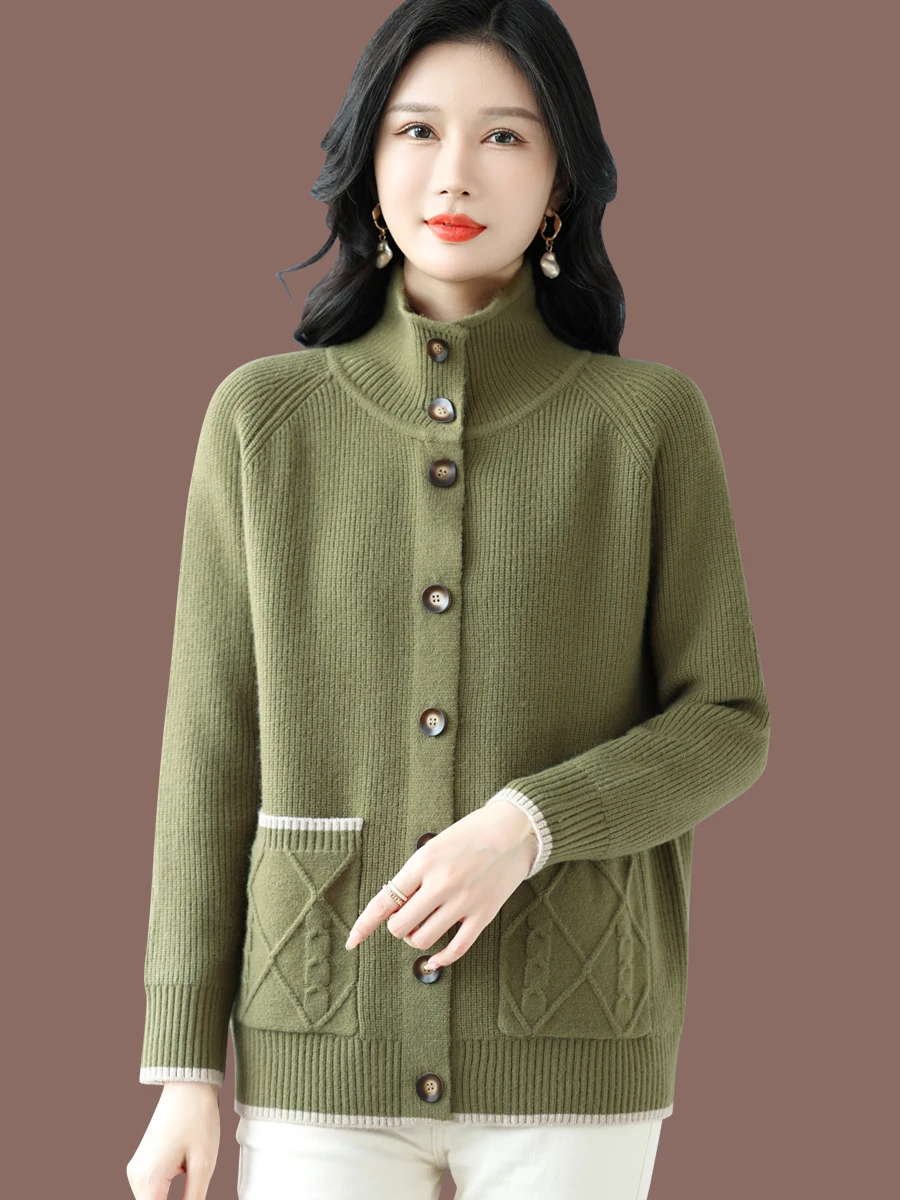 Lapel Fleece Knit cardigan Women Spring and Autumn Outdoor 2024 New Autumn clothes Sweater Outerwear Loose Shawl Cashmere Swe...