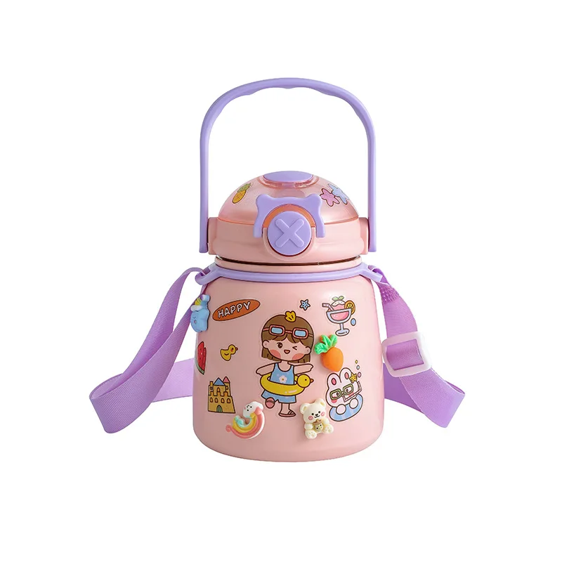

Cute Girls Insulated Water Cup Stainless Steel Water Bottle with Straw Students Vacuum Flask