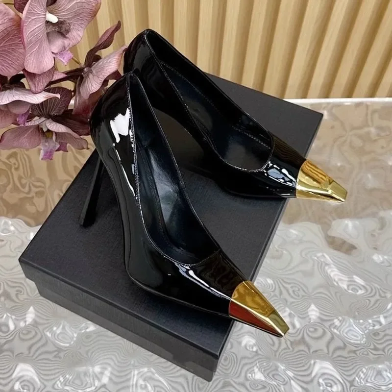 Женские туфли на высоком каблуке с острым носком пикантные кожаные лоферы