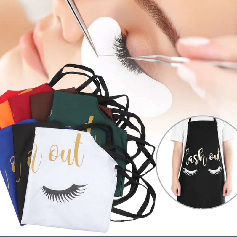 

Bronzing Eyelash Pattern Kitchen Apron Women Adult Home Cooking Baking Cleaning Aprons Bibs Kitchen Eyelash Extension Tools