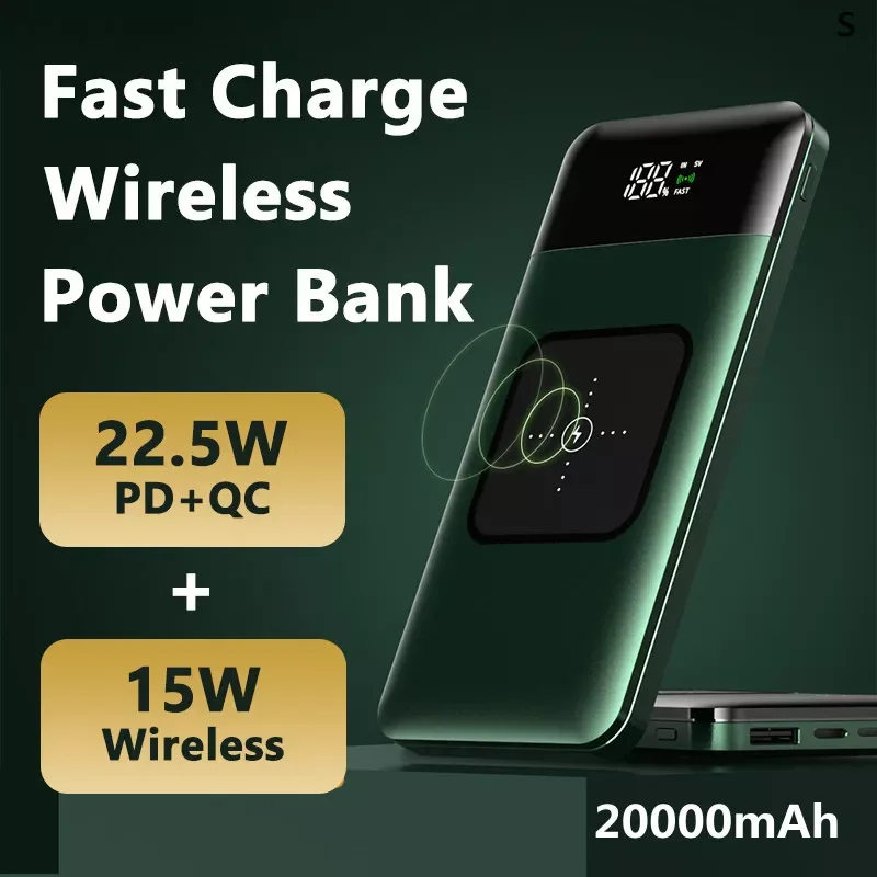 

NEW2023 Wireless Power Bank 20000mAh 15W Wireless Fast Charge Portable Power Bank Phone External Battery Auxiliary Battery Fast