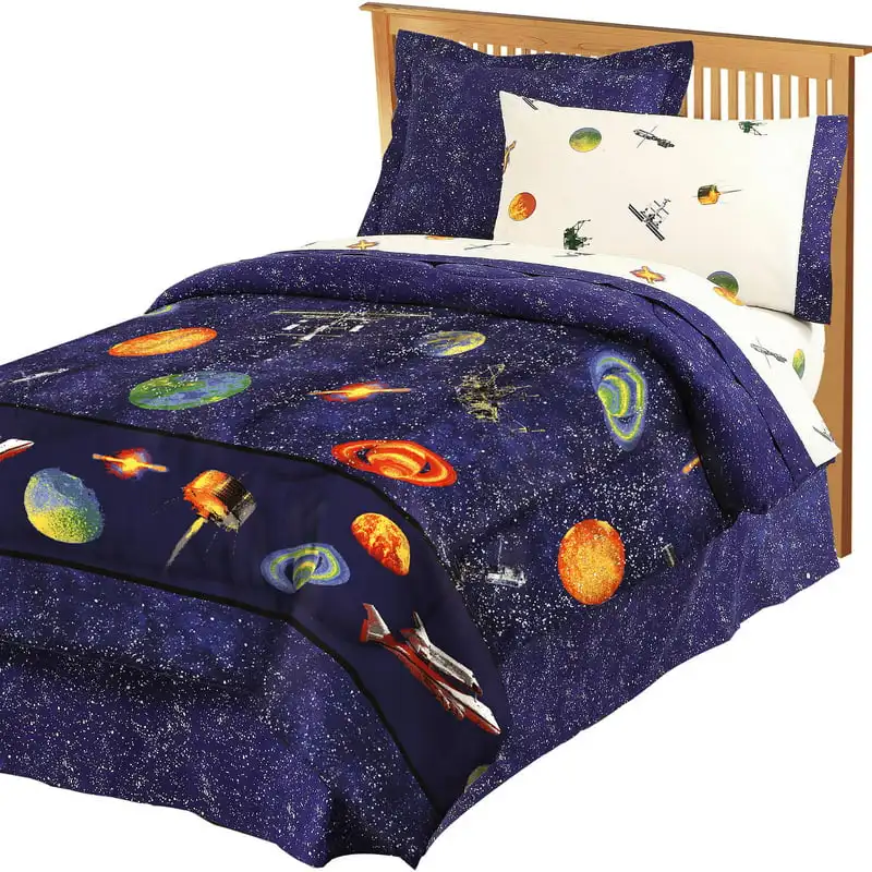 

Outer Space Twin 6 Piece Comforter Set, Cotton/Polyester, Dark Blue, Orange, Multi For Adults