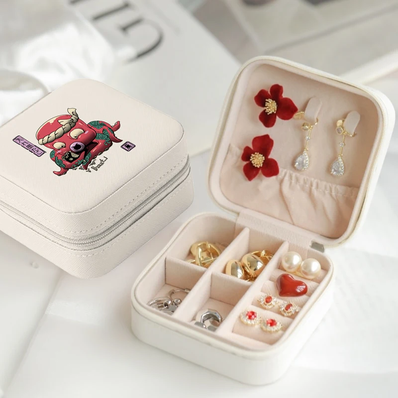 

Jewelry Organizer Display Storage Box Cute Monster Print Travel Earrings Necklace Ring Holder Jewelry Case Boxes Leather Storage