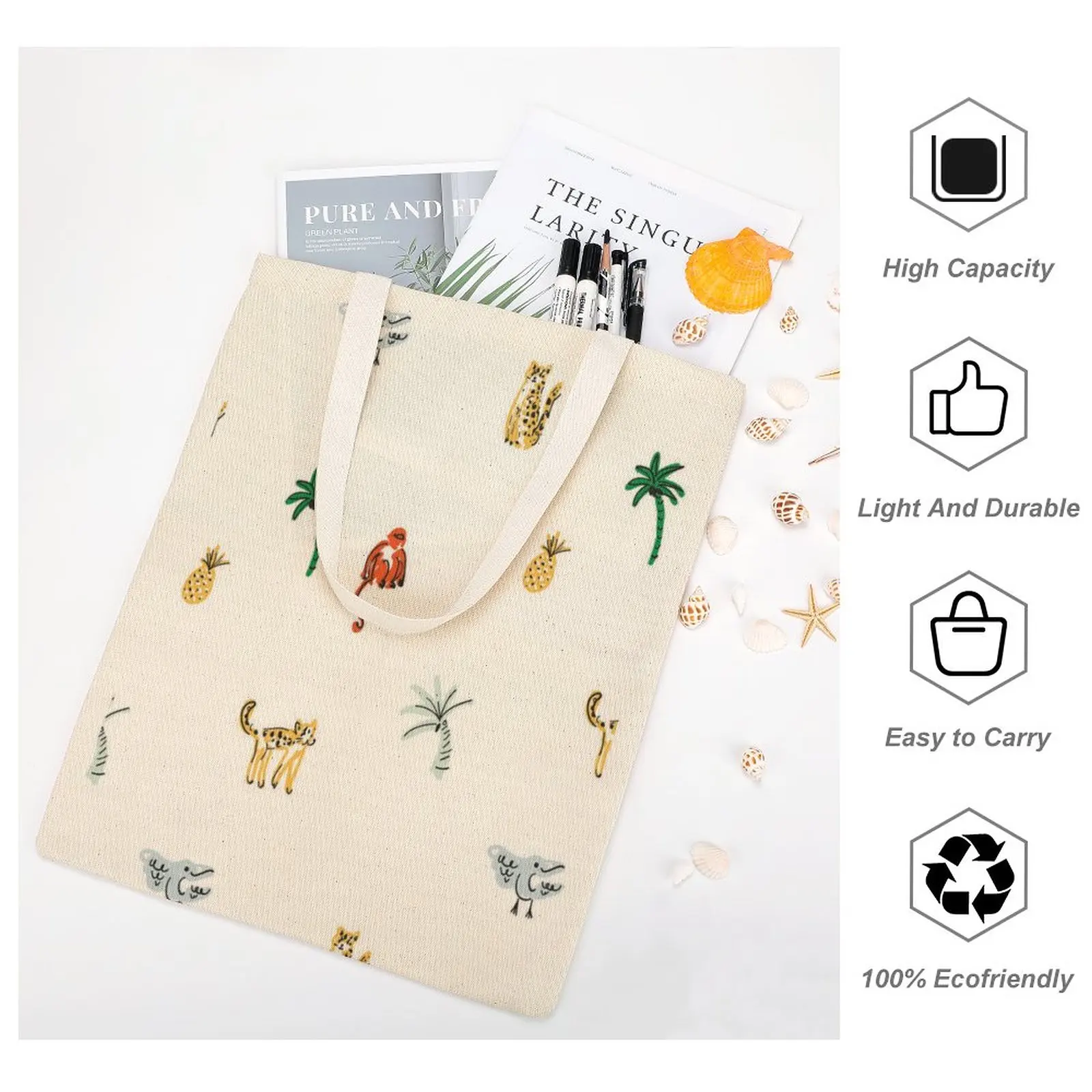 Customized Canvas Bags Shopper Shoulder Bag Shopping Tote Handbags Casual Animal Embellishment Print Grocery Bags Custom Pattern