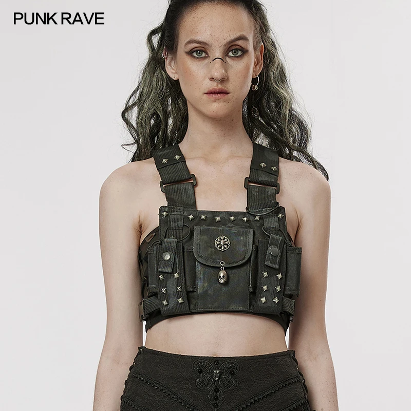 

PUNK RAVE Women's Punk Waistbag Strap Bag Hard Nylon Fabric Steampunk Personality Trip Personality Accessory