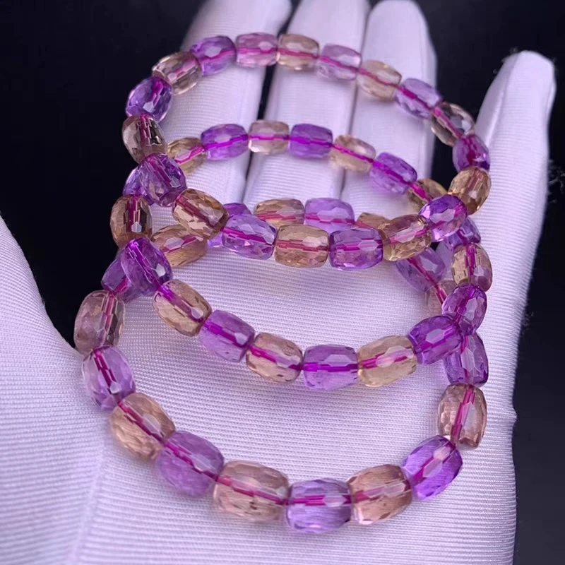 

Natural Purple Yellow Ametrine Clear Barrel Faceted Beads Bracelet 9x7mm Amethyst Citrine Women Men Crystal Jewelry AAAAA