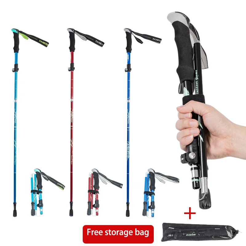 

1Pcs/2Pcs Portable Ultralight Folding Outdoor Multifunction Trekking Trekking Poles Adjustable Walking Sticks Alpenstock