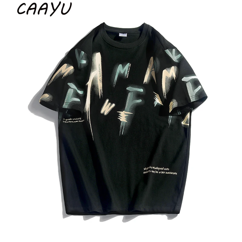 

CAAYU Men’s Oversized T-Shirt Men 2022 Summer Solid Color Hip Hop Japanese Streetwear Fashion Harajuku Splash Ink T-Shirts Mens