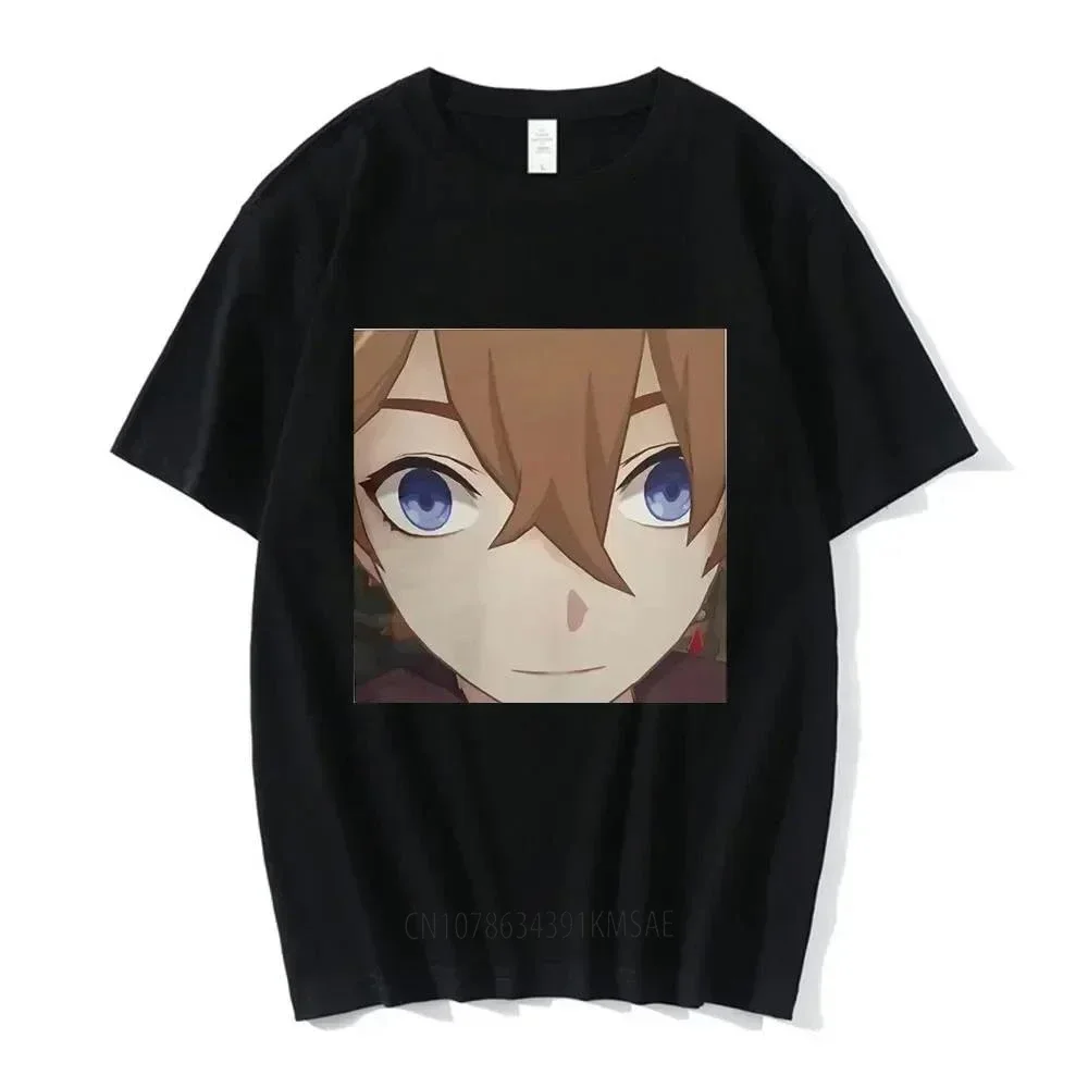 Футболка в клетку с принтом лица модная футболка коротким рукавом топы Genshin Impact