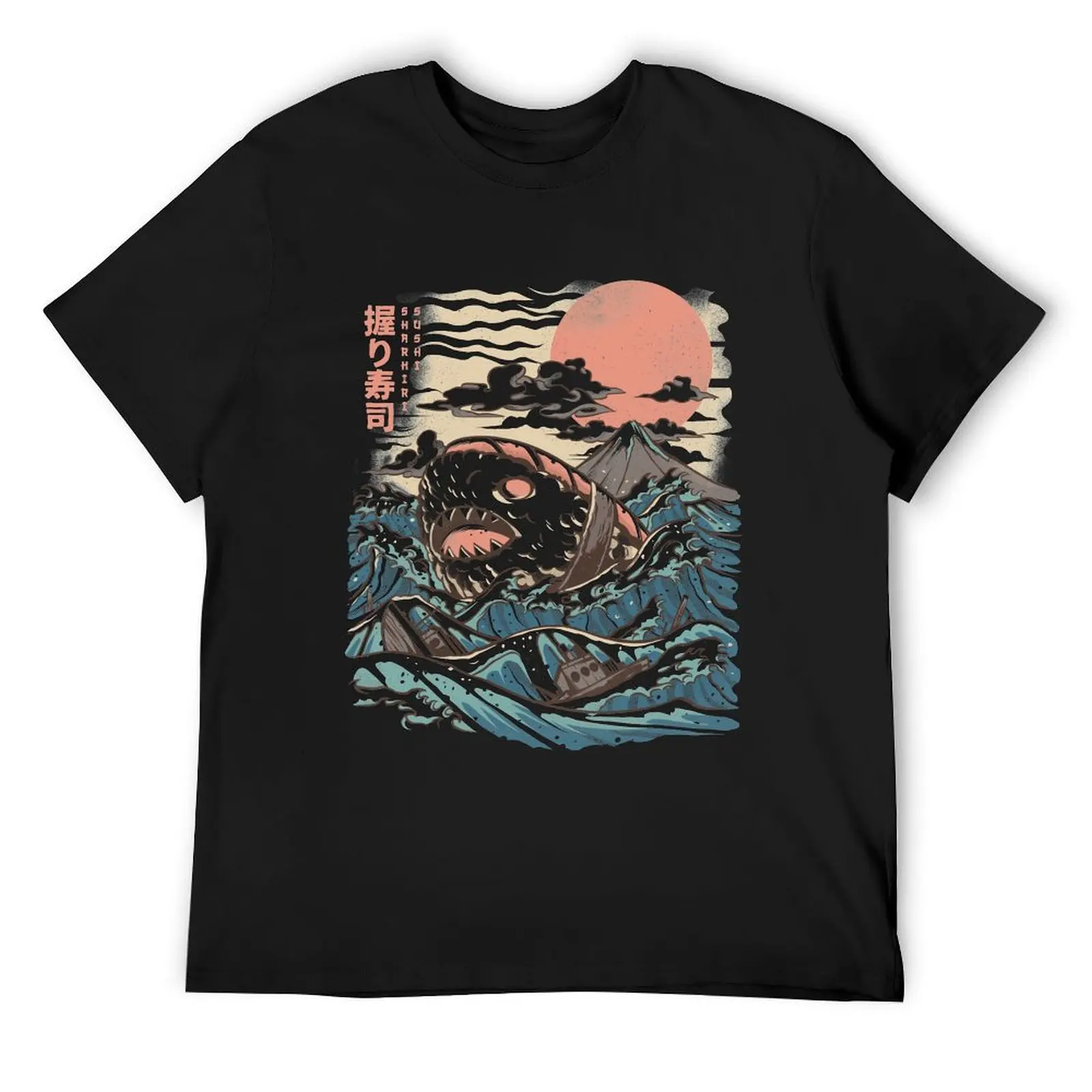 Футболка Sharkiri Sushi черные летние топы большие футболки для мужчин