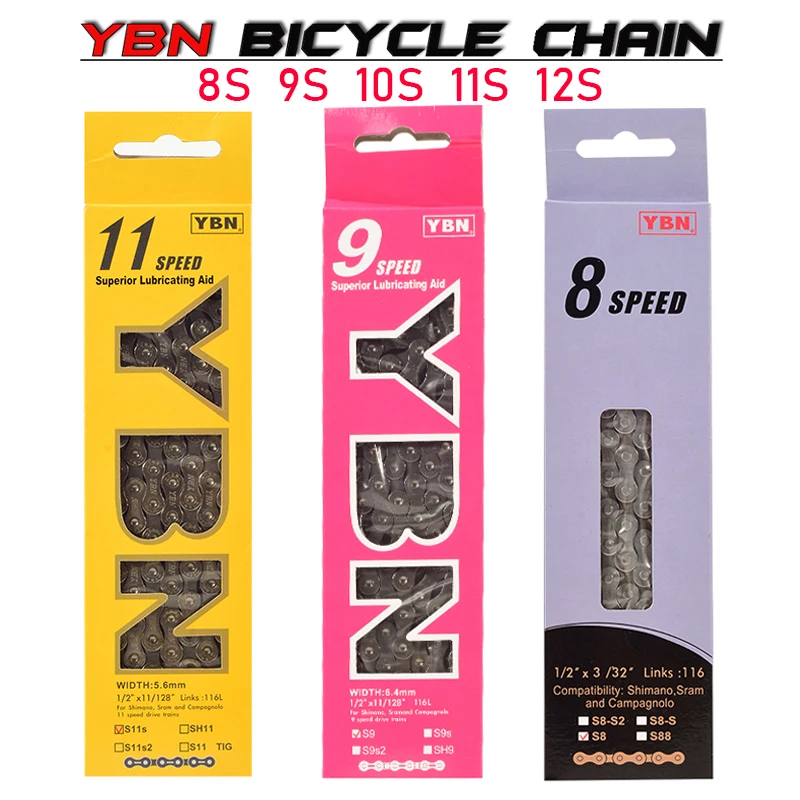 

YBN Bike Chains MTB Mountain Road Bike Chians 11 Speed Hollow Bicycle Chain 116 Links Silver S11S with missinglink for m7000 XT
