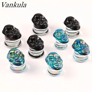 Vankula 10PC Colorful Glass Ear Body Jewelry Earrings Expanders Piercing Plugs Strechers Ear Gauges Gift For Women Men