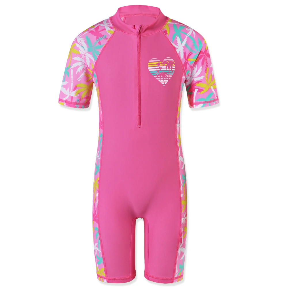 

1-11 Yrs Kids Swimwear Girls Short Sleeve Swimsuit Kids Girl One Piece UPF50+ Rash Guard Girl Baby Swimwear Children Surf Suit