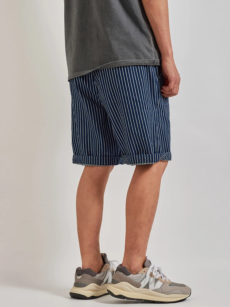 Мужские джинсовые шорты в тонкую полоску стиле ретро синие повседневные
