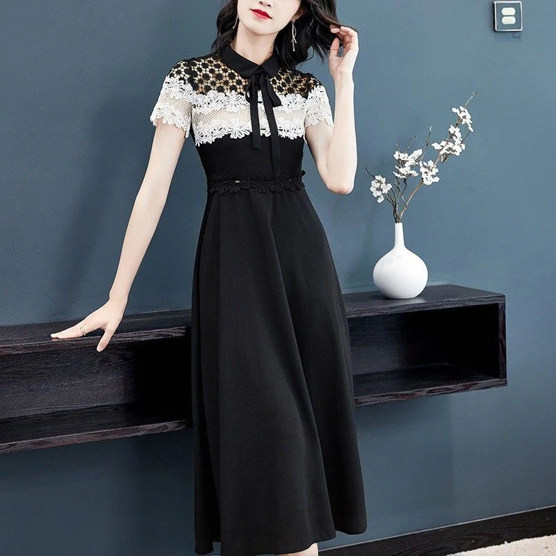 Lace dress women's summer 2022 new fashion temperament slim high waist medium length dress