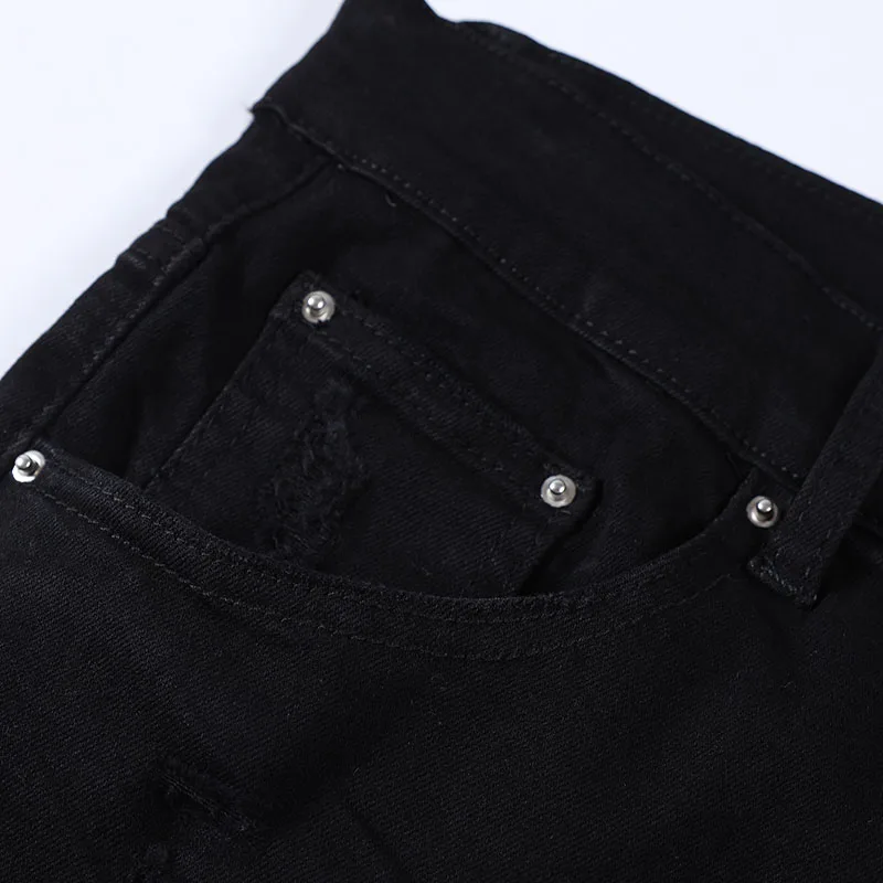 Fashion Men's Jeans High Street Black Slim Fit Casual Skinny Ripped Denim Pencil Pants Punk Style Harajuku Streetwear Trousers