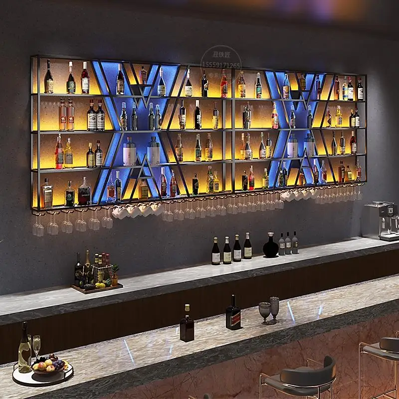 

Luxury Black Wall Wine Bar Cabinet Storage Metal Display Beer Cabinet Wine Home Restaurant Metal Stojak Na Wino Bar Supplies