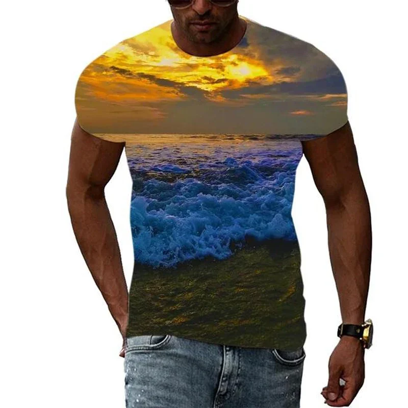Летняя модная мужская футболка The Waves of Sea Hot Summer Desing футболки с 3D принтом по всей