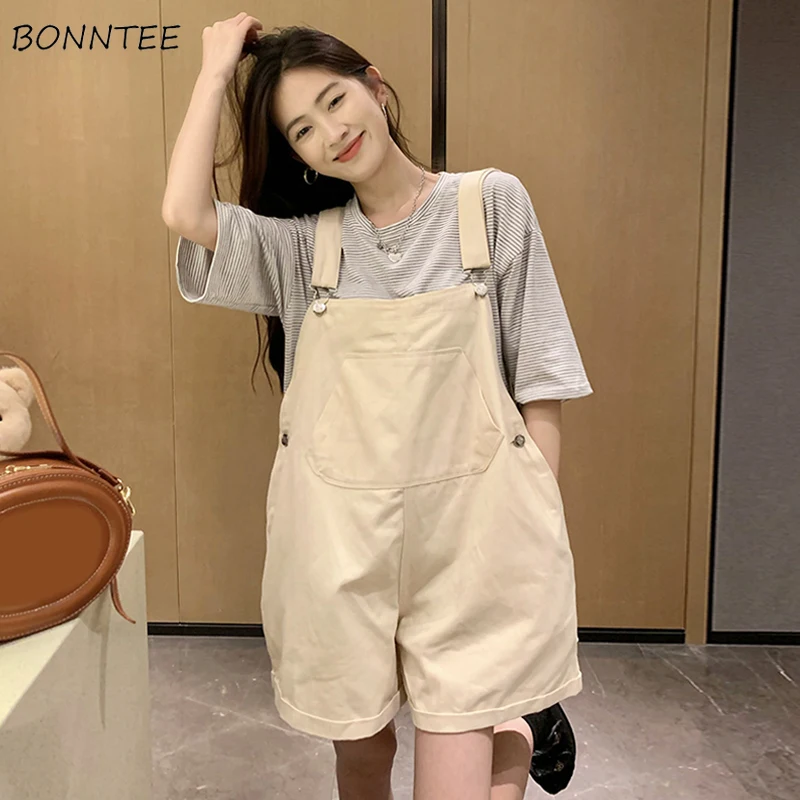 

Rompers Women Preppy Girlish Cute Loose Wide Leg Korean Fashion Chic Casual Feminino Cosy All-match Official Trendy Solid Summer