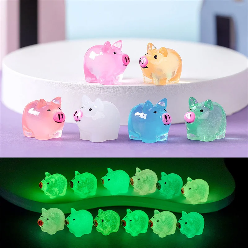 

10pcs 3D Kawaii Noctilucent Pig Resin Flatback Cabochons DIY Ornaments Handmade Crafts Jewelry Making Findings R271