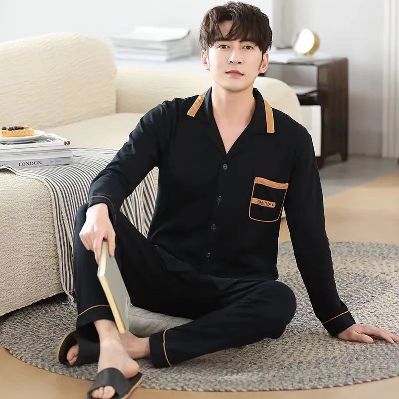 100% Cotton Pajamas Sets For Men Long Sleeve Trousers Lounge Sleepwear Pyjamas Male Home Clothes 2 Pieces /Sets Homewear