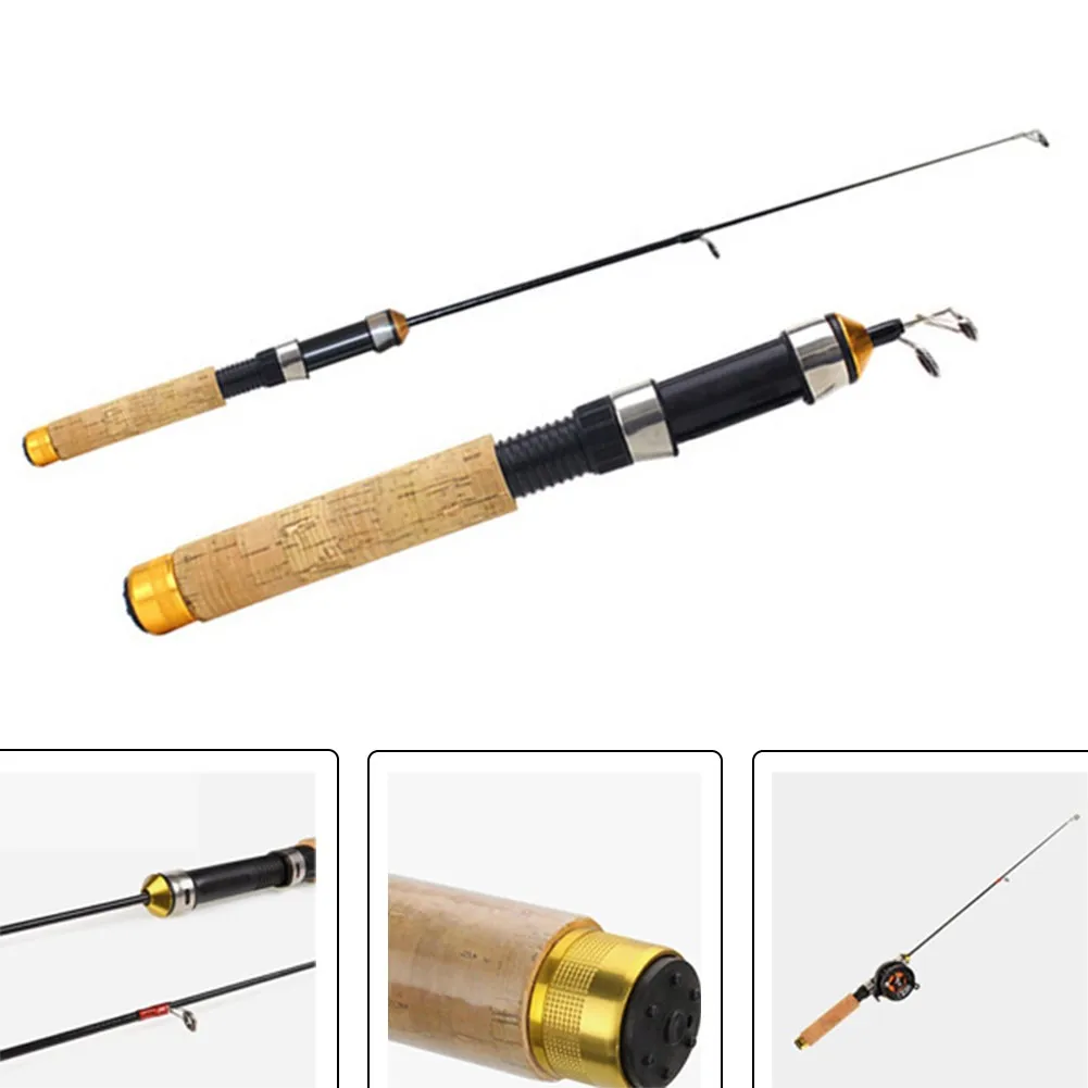 

Winter Shrimp Fishing Rods Mini Ice Rod Metal Fishing Reels Elastic Carbon Bait Anti Slip Wood Color Handle Casting Rod Pesca