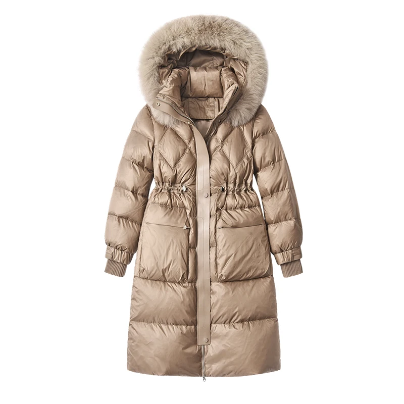 High-quality Down Jacket Women  90%  White Duck Down  Autumn/Winter  Office Lady  Slim  Zipper Fox Fur Collar Detachable