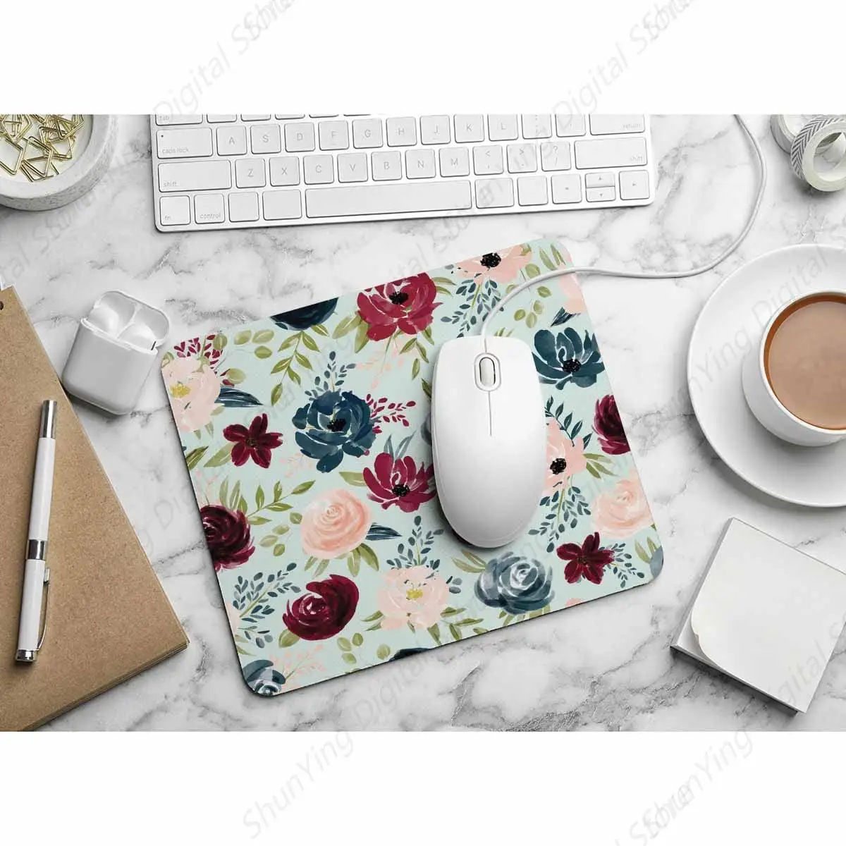 Pink Rose Red Chrysanthemum Computer And Laptop Mouse Pad Non Slip Rubber Base 25*30cm