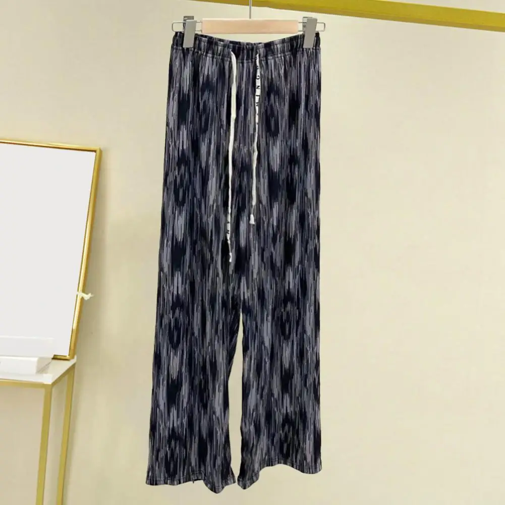 

Women Pants Ice Silk Cooling Wide Leg Loose Pants Drawstring Elastic Waist Straight Tie-dye Lady Summer Long Trousers