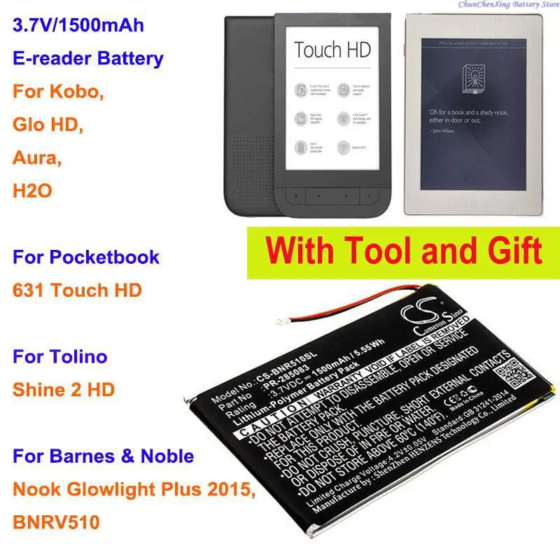 

OrangeYu Battery for Barnes&Noble BNRV510, Nook Glowlight Plus 2015, For Kobo Glo HD, Aura, H2O, For Pocketbook 631 Touch HD