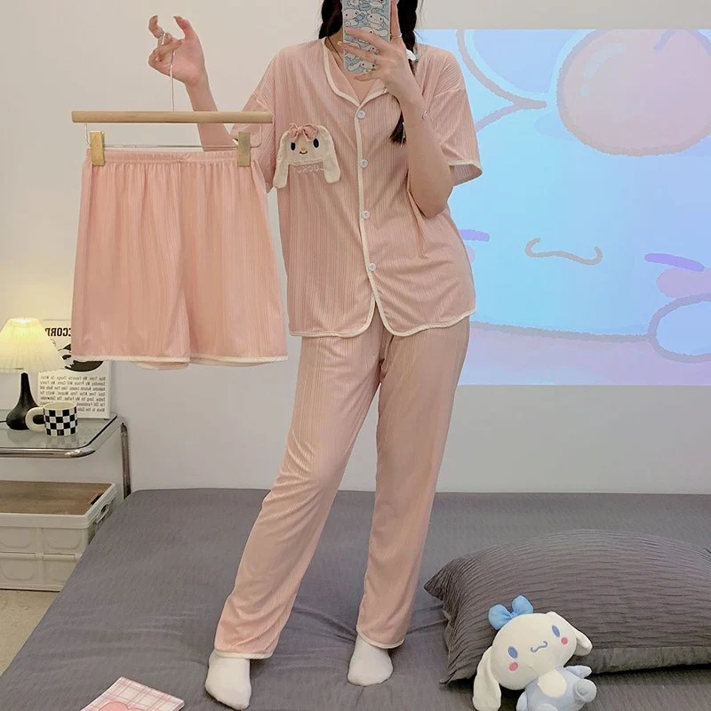 Women's Cotton Pajamas Ladies Thin Style Summer Sweet Korean 3 Piece Set for Women Advanced Sense Cartoon 2023 Spring Nightie