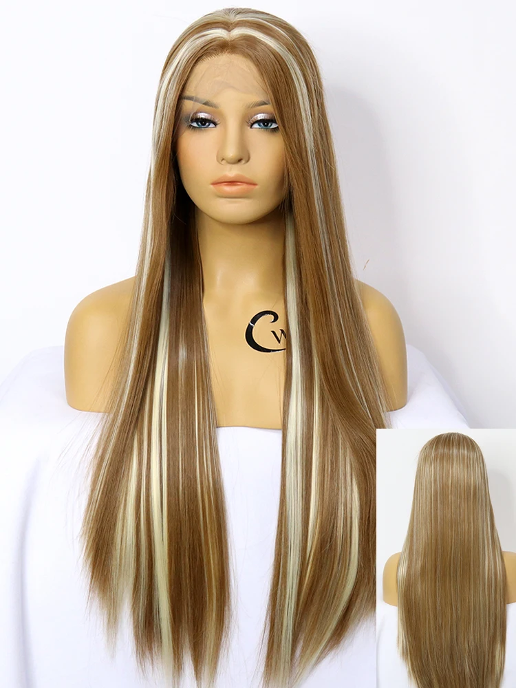 

Irregular highlight white linen gold synthetic wig Ombre long straight hair daily use Cosplay party natural synthetic hair whole