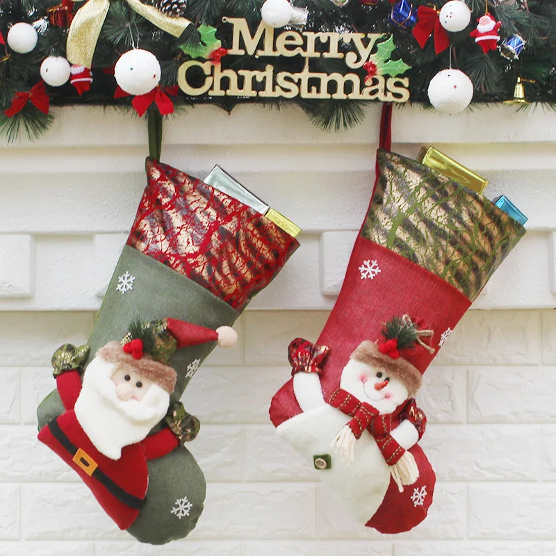 

Christmas Stockings Santa Claus Snowman Sacks for Home Candy Bag Hanging Xmas Tree Ornament Noel Presents New Year 2023