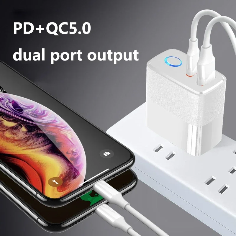 Фото Супербыстрое зарядное устройство PD+QC5.0 с индикатором зарядки для мобильных телефонов, двухпортовое, полностью совместимое. №3