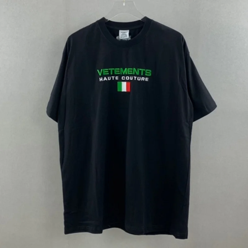 

2022 Summer Vetements Tee Embroidery Flag Vetements Cotton Jersey Tops VTM Short Sleeve Men Women 1:1 High Quality T-shirt Tees