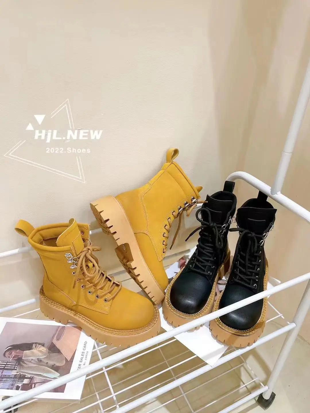 2022 Spring Ins Hot Western Boots Pu Leather Stretch Patchwork Round Toe Thick Med Heel Slip on Platform Leisure Ankle Boots New