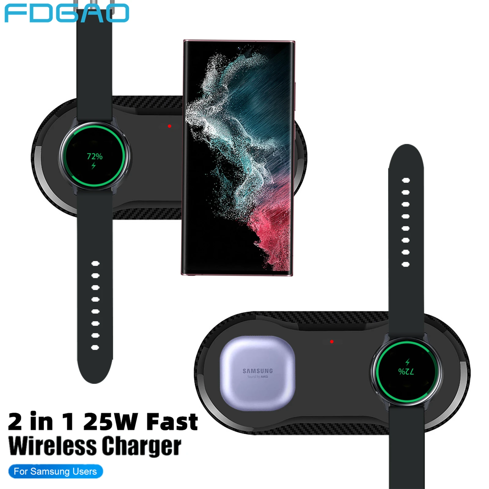 

Беспроводное зарядное устройство 2 в 1, устройство для быстрой зарядки Samsung Galaxy Watch 5 Pro 4 3 Active Buds, 25 Вт, складное, 4/S22/S21/S20/S10