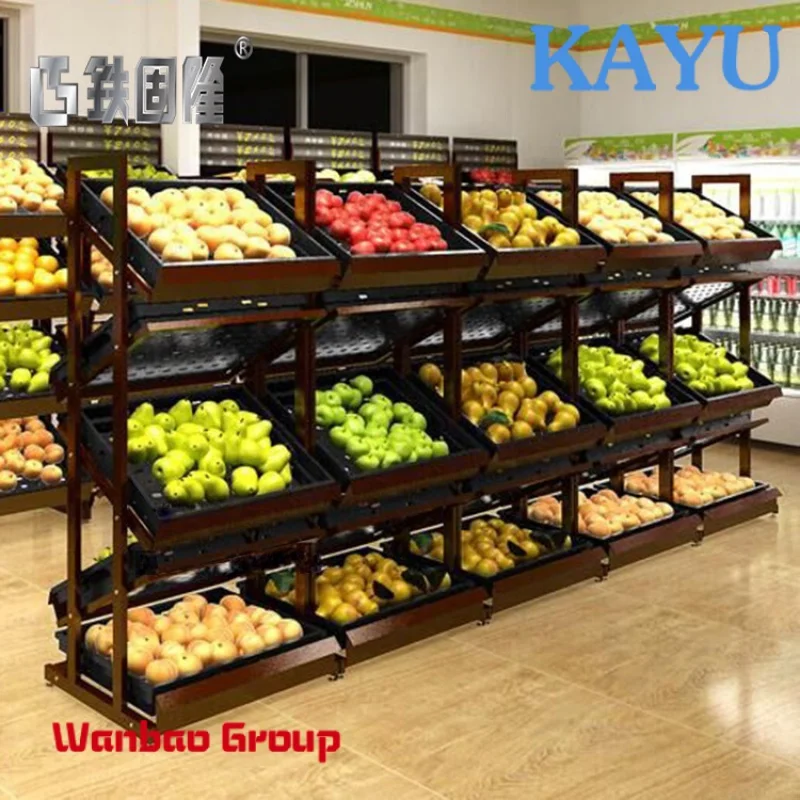 Good Quality Fruit Vegetable Display Stand CAD Light Duty 3 and 5 Layers Six Wire Black Basket Display Stand Convenience Store
