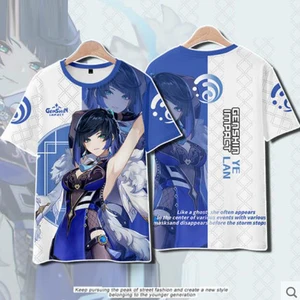 Anime Genshin Impact Yelan 3D T Shirt Women Men Summer Fashion Short Sleeve Funny Tshirt Graphic Tees Ye Lan Cosplay Costume