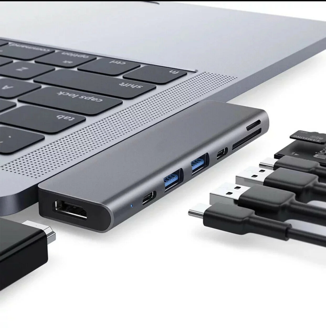 

7in1 USB-C Hub HDMI Dual Type-C Multiport Card Reader Adapter 4K For MacBook Air