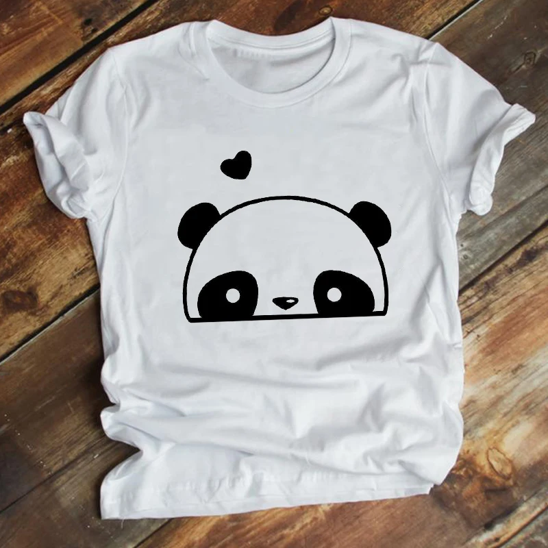

Women Clothing Panda Face Printing Cartoon 90s Trend Style Fashion Summer Pretty Print Top Graphic Tshirt Nice Tee T-shirt