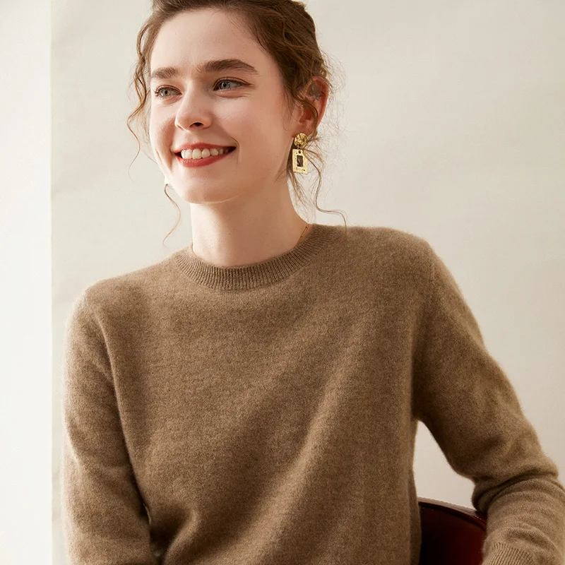 Женский кашемировый свитер WinvyNee с длинным рукавом и круглым вырезом