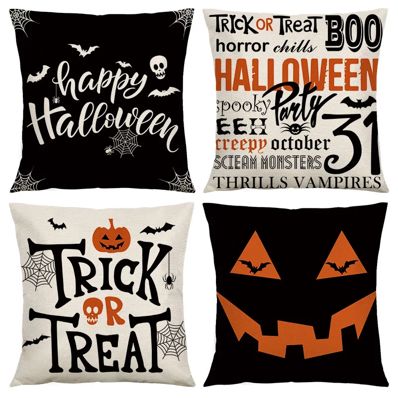 

Vintage Cozy Linen Pillow Covers Decorative Halloween Letters Printed Throw Pillow Case for Living Room Sofa Cushion Cover Car