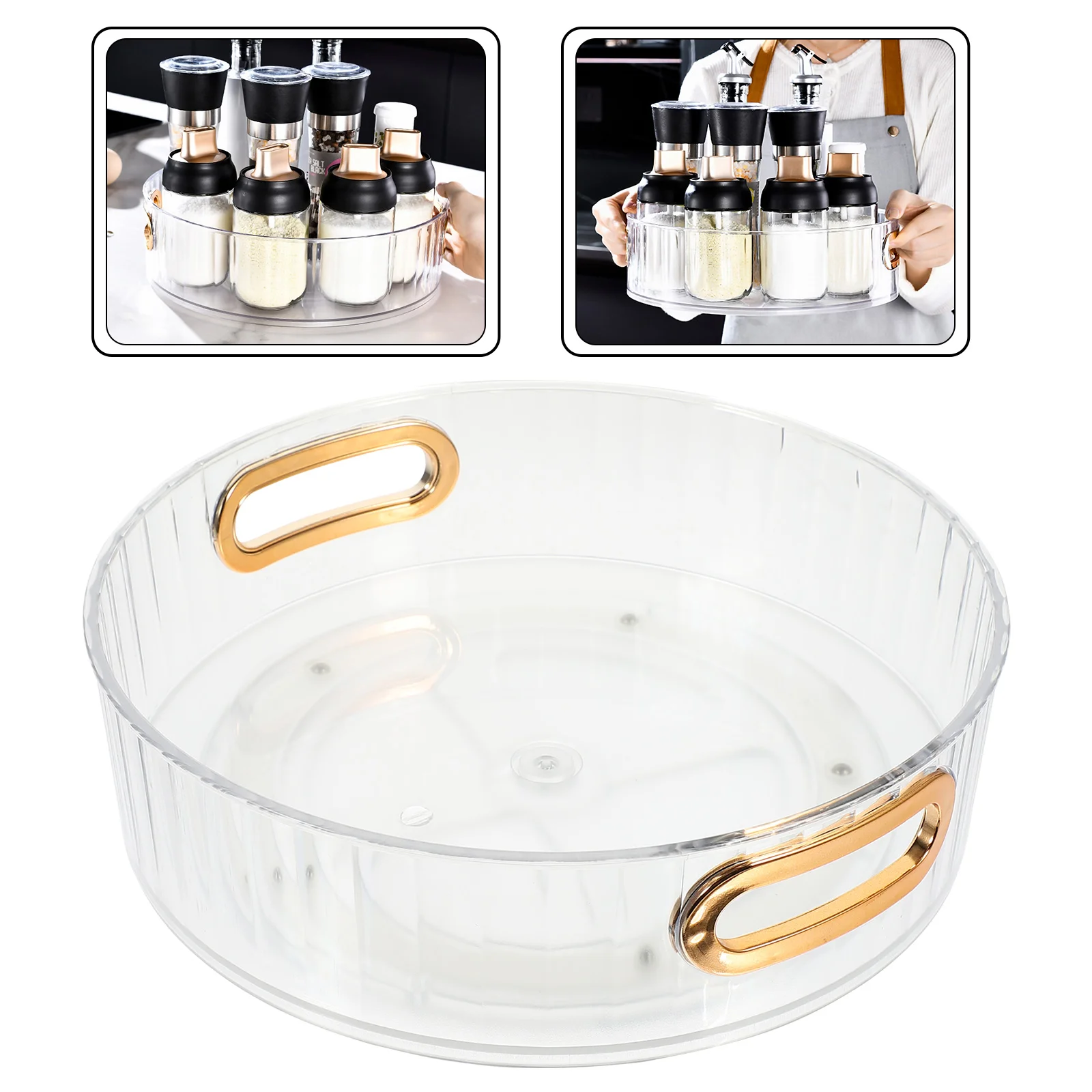 

Organizer Turntable Holder Rack Kitchen Storage Tray Cabinet Container Rotating Countertopshelf Seasoning Tabletopclear