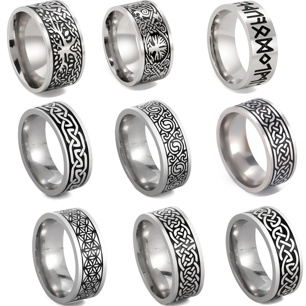 

Vintage Wicca Celtic Knot Weave Viking Symbols Stainless Steel Mens Women Luck Tree Rings Simple for Girl Boyfriend Jewelry Gift