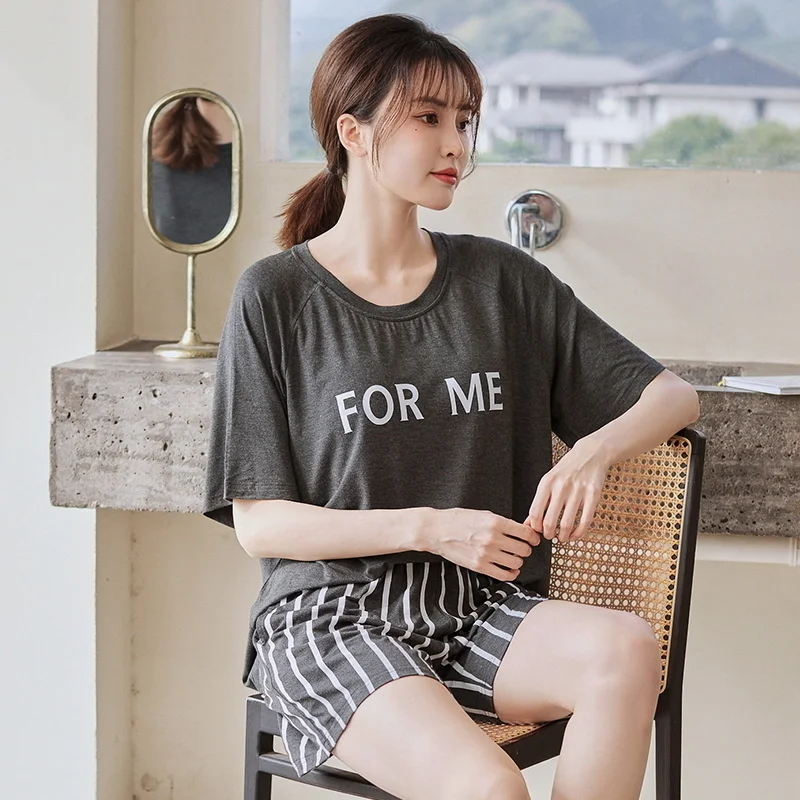 Summer Modal Pajamas Set for Women Two Pieces Chest Pads Sleepwear Shirt Shorts Lingerie Nightwear Pijama Set Leisure Loungewear