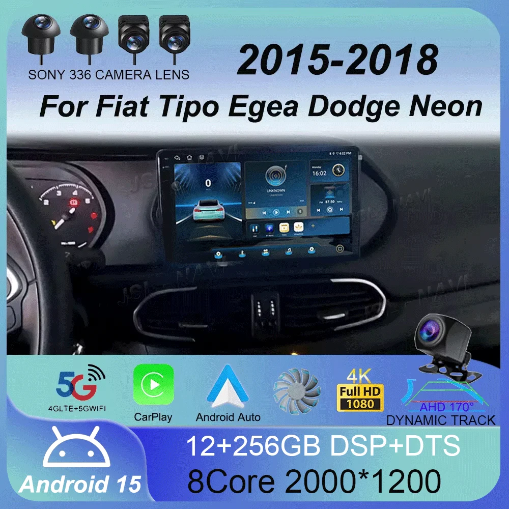Фото Автомобильный радиоприемник Android 15, для Fiat Tipo Egea Dodge Neon 2015-2018, 2K QLED, стерео мультимедийный видеоплеер, GPS 4G CarPlay №1