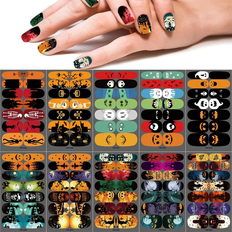

1Sheet Pumpkin Nail Decals Halloween Collection Nail Art Stickers Ghost Bat Spider Web Anime Sliders Manicure Party Decorations