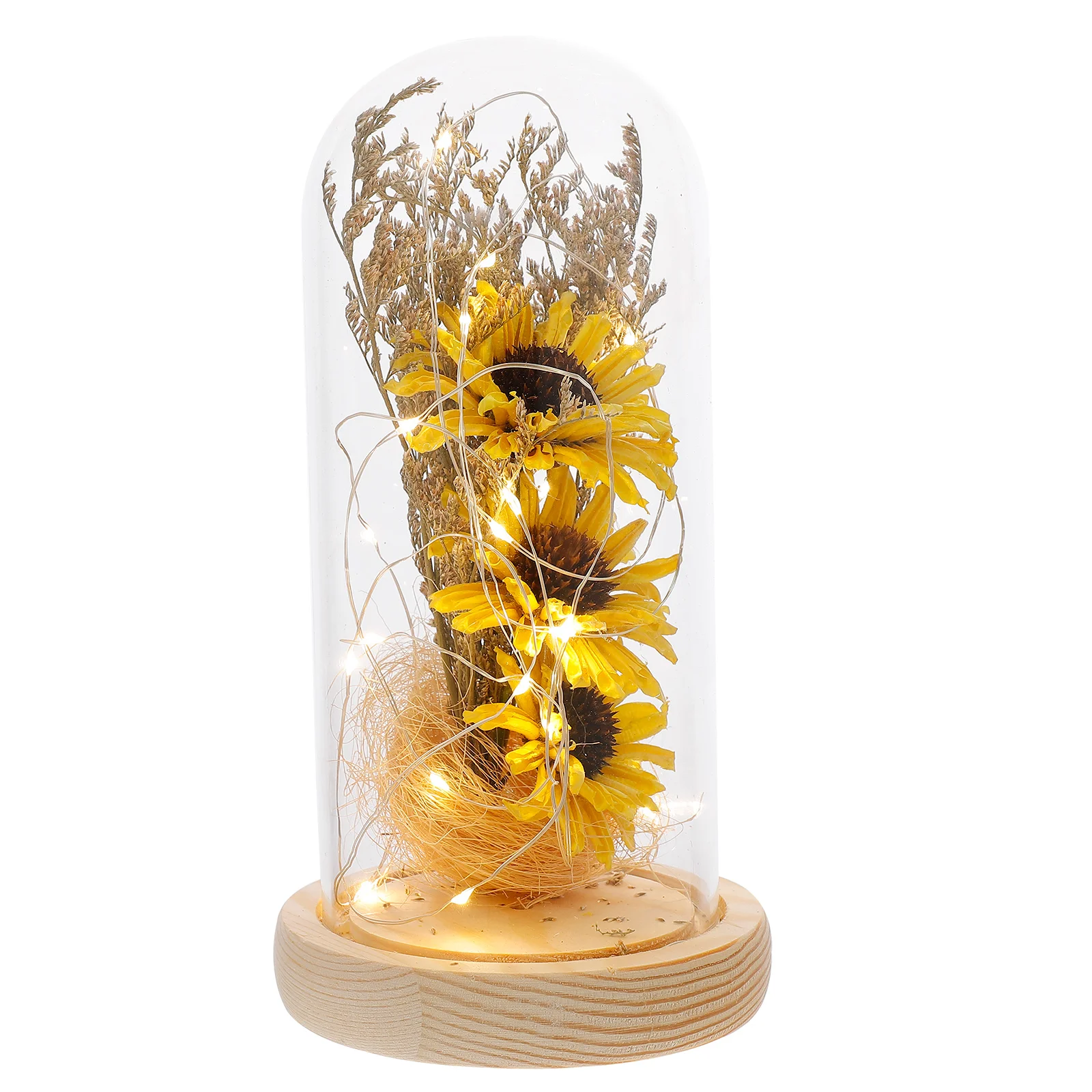 

Decor Table Sunflower LED Lamp Glass Light Bouquet Mini Dome Plastic Miss